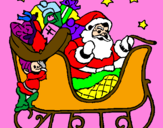 Disegno Babbo Natale alla guida della sua slitta pitturato su sofia