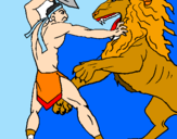 Disegno Gladiatore contro un leone pitturato su leongioiel