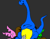 Disegno Diplodocus seduto  pitturato su giulio