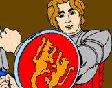 Disegno Cavaliere dallo scudo con leoni  pitturato su jacopo