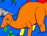 Disegno Dinosauro che mangia  pitturato su piedino