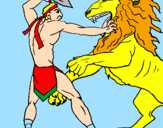 Disegno Gladiatore contro un leone pitturato su romeo