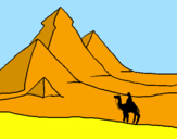 Disegno Paesaggio con le piramidi  pitturato su domenico