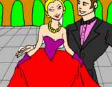 Disegno Principessa e principe al ballo  pitturato su sara