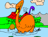 Disegno Apatosauri nell'acqua pitturato su stefano z