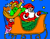 Disegno Babbo Natale alla guida della sua slitta pitturato su alessia