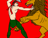 Disegno Gladiatore contro un leone pitturato su GABRIELE