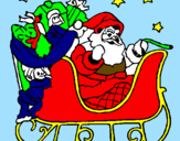 Disegno Babbo Natale alla guida della sua slitta pitturato su Damiano
