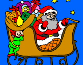 Disegno Babbo Natale alla guida della sua slitta pitturato su santa claus