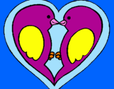 Disegno Uccellini innamorati  pitturato su emma