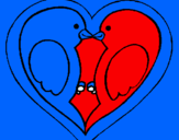 Disegno Uccellini innamorati  pitturato su luca