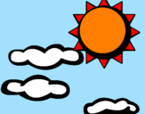 Disegno Sole con nuvole 2 pitturato su  sole