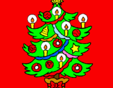 Disegno Albero di Natale con le candeline pitturato su graziana