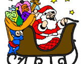 Disegno Babbo Natale alla guida della sua slitta pitturato su giovanna
