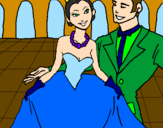 Disegno Principessa e principe al ballo  pitturato su celestina
