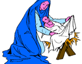 Disegno Nascita di Gesù Bambino pitturato su maria egesù
