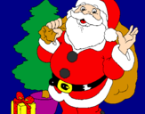 Disegno Babbo Natale con lalbero di Natale pitturato su marta