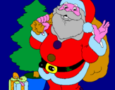 Disegno Babbo Natale con lalbero di Natale pitturato su Gloria
