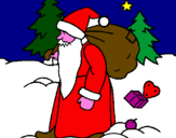 Disegno Babbo Natale che consegna i regali pitturato su aurora     zanetti