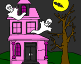 Disegno Casa del terrore pitturato su halloween