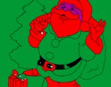 Disegno Babbo Natale con lalbero di Natale pitturato su Aurora P