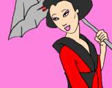 Disegno Geisha con parasole pitturato su greisel