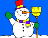 Disegno pupazzo di neve con scopa pitturato su claudia