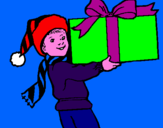 Disegno Bambino con un regalo enorme pitturato su  gaia pater