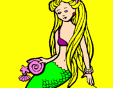 Disegno Sirena con la conchiglia  pitturato su Gaia