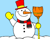 Disegno pupazzo di neve con scopa pitturato su daniele