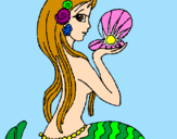 Disegno Sirena e perla  pitturato su Arianna