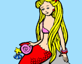 Disegno Sirena con la conchiglia  pitturato su shana