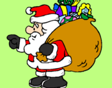 Disegno Babbo Natale e il suo sacco di regali  pitturato su viola