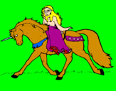 Disegno Principessa a cavallo di unicorno  pitturato su viola