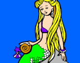 Disegno Sirena con la conchiglia  pitturato su claudia