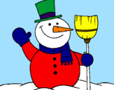 Disegno pupazzo di neve con scopa pitturato su luigi