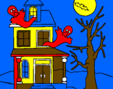 Disegno Casa del terrore pitturato su marco   ventola