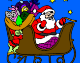 Disegno Babbo Natale alla guida della sua slitta pitturato su ilariailaria