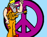 Disegno Musicista hippy  pitturato su meggy