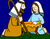 Disegno Adorano Gesù Bambino  pitturato su cri cri