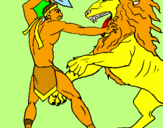 Disegno Gladiatore contro un leone pitturato su ludo