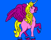 Disegno Unicorno con le ali  pitturato su denise