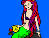 Disegno Sirena con la conchiglia  pitturato su Roberta