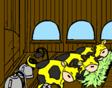 Disegno Mucche nella stalla  pitturato su enrico