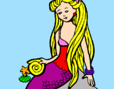 Disegno Sirena con la conchiglia  pitturato su CELESTE.