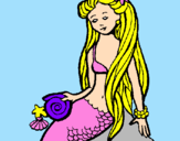Disegno Sirena con la conchiglia  pitturato su le  principesse  disney