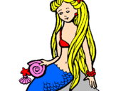 Disegno Sirena con la conchiglia  pitturato su nicolò toso