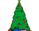 Disegno Abete con decorazioni natalizie  pitturato su serena