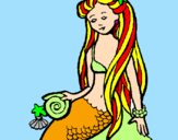 Disegno Sirena con la conchiglia  pitturato su MIRIAM