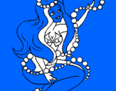 Disegno Sirena tra mille bollicine  pitturato su sofia